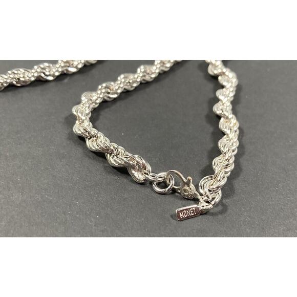 Vintage Monet Thick Rope Chain Necklace in Silver Tone 30” Inch Length Signed - Picture 7 of 8
